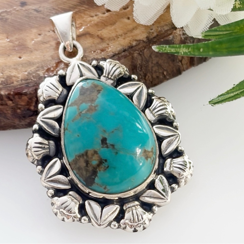 Pure Sterling Silver 925 Genuine Turquoise Pendant Southwest Navajo Style New
